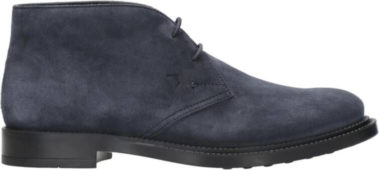 TOD'S Blauwe Suède Enkellaarzen met Rubberen Zool Blue Heren