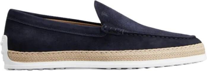 TOD'S Blauwe Suède Instap Sandalen met Raffia Weving Blue Heren