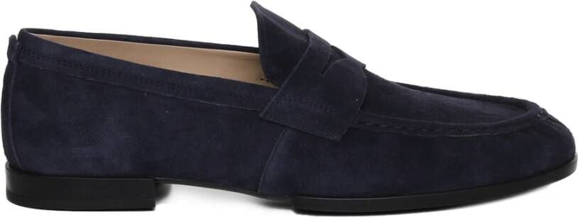 TOD'S Blauwe Suède Loafers met Flip-Grips en Ingelegd Monogram Blue Heren