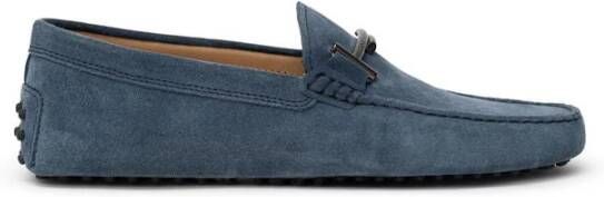 Tod's Blauwe Suède Mocassin Dubbel T Logo