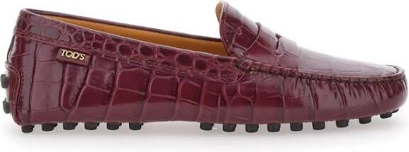 TOD'S Bordeaux Croco Print Mocassin Platte Schoenen Red Dames