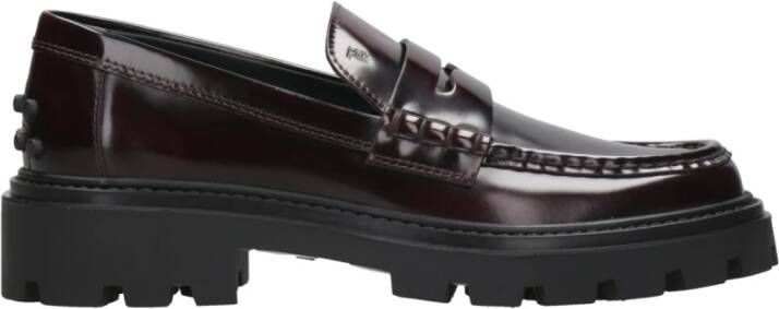 TOD'S Bordeaux Leren Moccasin Loafers Brown Dames