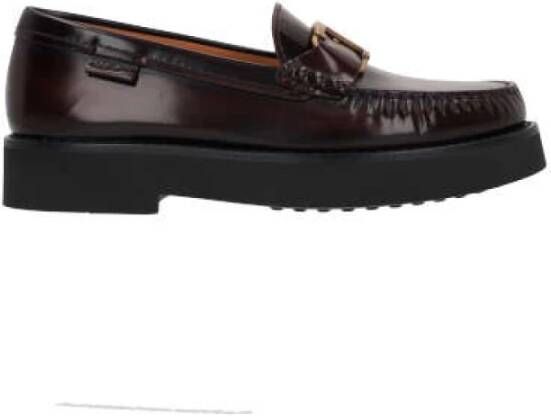 TOD'S Bordeauxrode Geborsteld Leren Mocassins Brown Dames