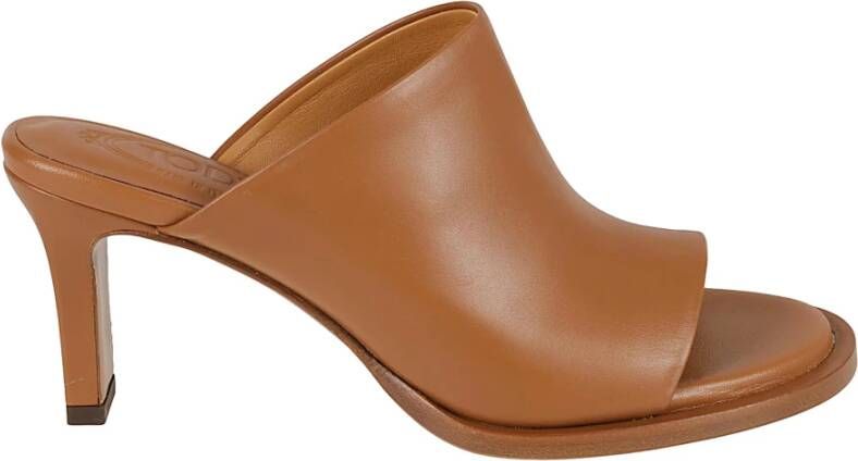 Tod's Bruin Leren Open Teen Hak Sandaal