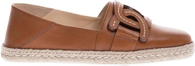 TOD'S Bruine Leren Espadrilles Zakelijke Stijl Brown Dames