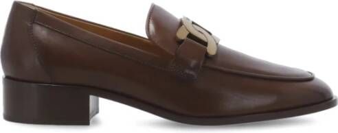 TOD'S Bruine leren loafers met metalen kettingdetail Brown Dames