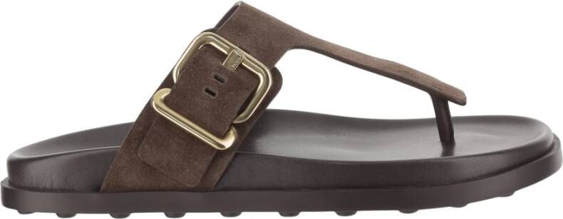 Tod's Bruine leren sandaal met metalen gesp