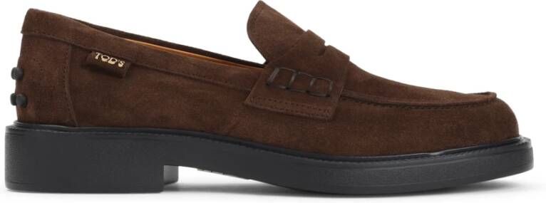 Tod's Bruine Suède Loafers Vierkante Neus