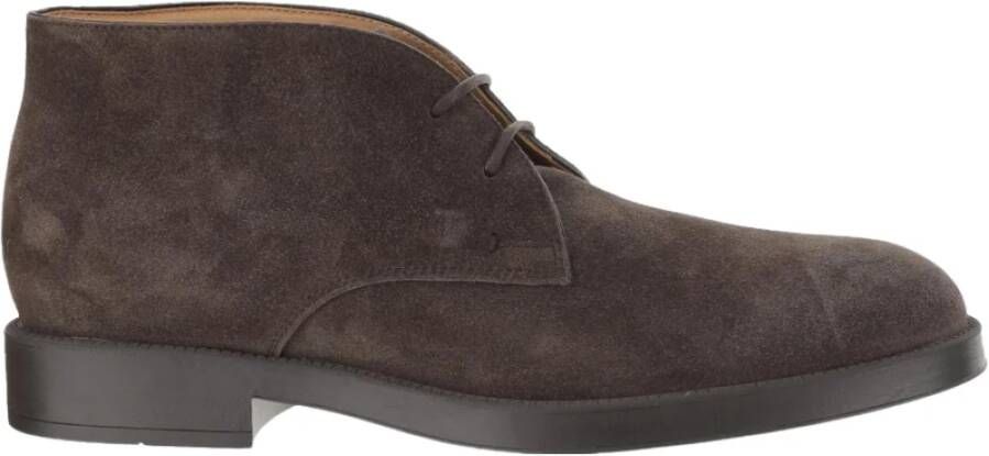 Tod's Bruine Suède Enkellaarzen Vetersluiting