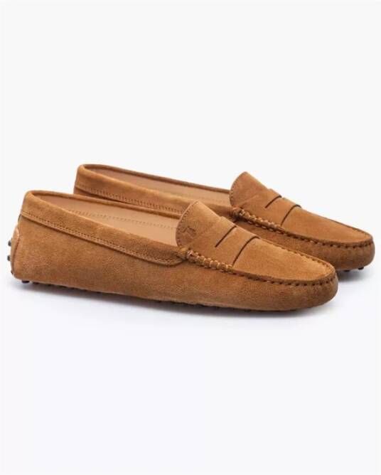 TOD'S Bruine Suède Loafers met Decoratieve Band Brown Dames