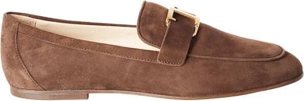 Tod's Bruine Suède Loafers met Gouden Detail