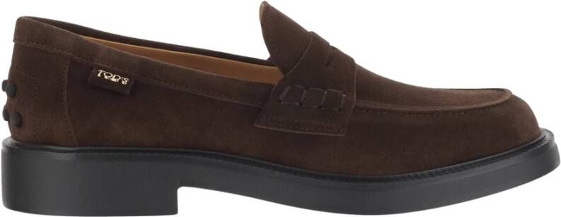 Tod's Bruine Suède Loafers Vierkante Neus