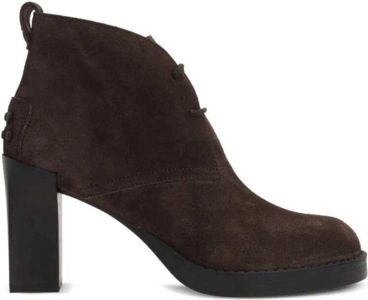 Tod's Bruine Suède Veterschoenen met Dikke Hak