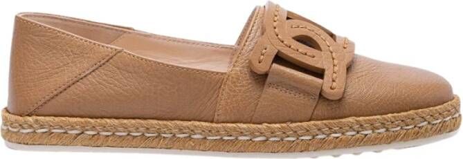 TOD'S Dames Leren Espadrilles in Kameel Beige Dames