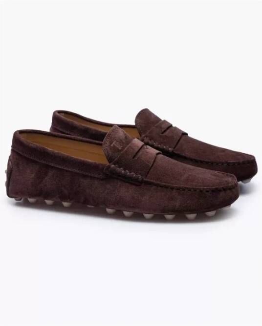 TOD'S Donkerbruine suède loafers met gestikte flap en plateau Brown Heren