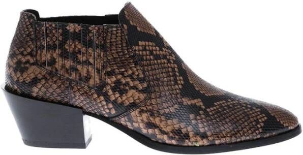 TOD'S Enkellaarsjes met Python Print en Schuine Hak Bruin Dames