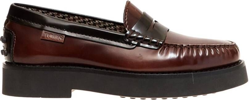 TOD'S Extralichte Geborsteld Leren Loafer Brown Dames