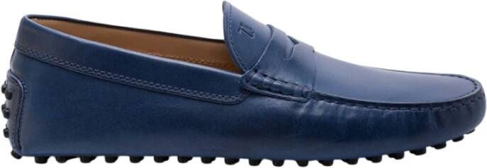 TOD'S Gepatineerde Mocins met Decoratieve Poot Blue Heren