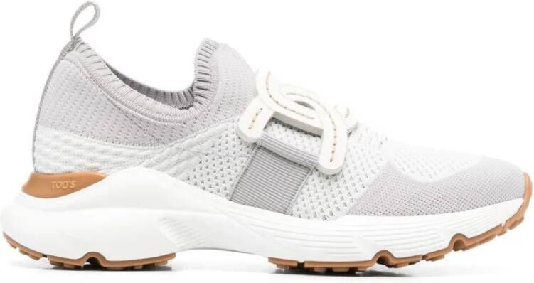 TOD'S Grijze Gebreide Sneakers met Leren Ketting Gray Dames