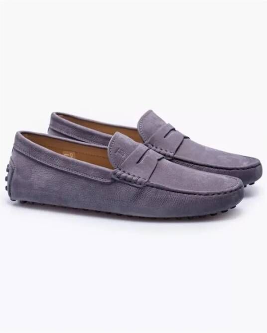 TOD'S Grijze Nubuck Mocins met Gestikte Flap en Plateau Purple Heren