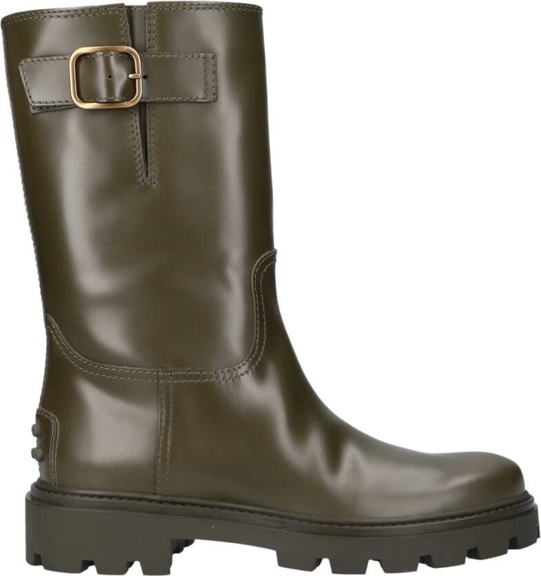 TOD'S Biker Kalfsleren Enkellaarzen Green Dames