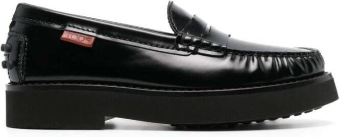 TOD'S Zwarte Leren Loafers met Rubberen Zool Black Dames