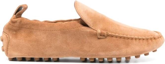 TOD'S Camel Slip-On Suede Flats With Rubber Studded Sole in bruin