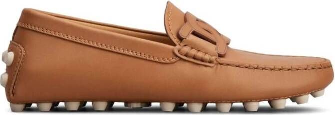 TOD'S Kameelbruine Leren Schoenen met Kettingmotief Brown Dames