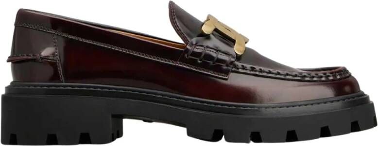 TOD'S Bruine Leren Loafers met Gouden Kettingdetail Brown Dames - Foto 1