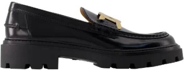 TOD'S Zwarte geborsteld leren mocassin met kettingdetail Black Dames