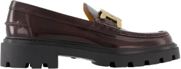 TOD'S Bordeauxrode Leren Loafers Zware Rubberen Zool Red Dames