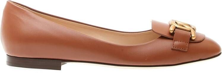 TOD'S Leren Ballerina met Gouden Gesp Brown Dames