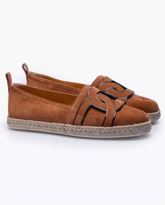 TOD'S Leren Crust Espadrilles met Leren Schakels Cognac Kleur Brown Dames