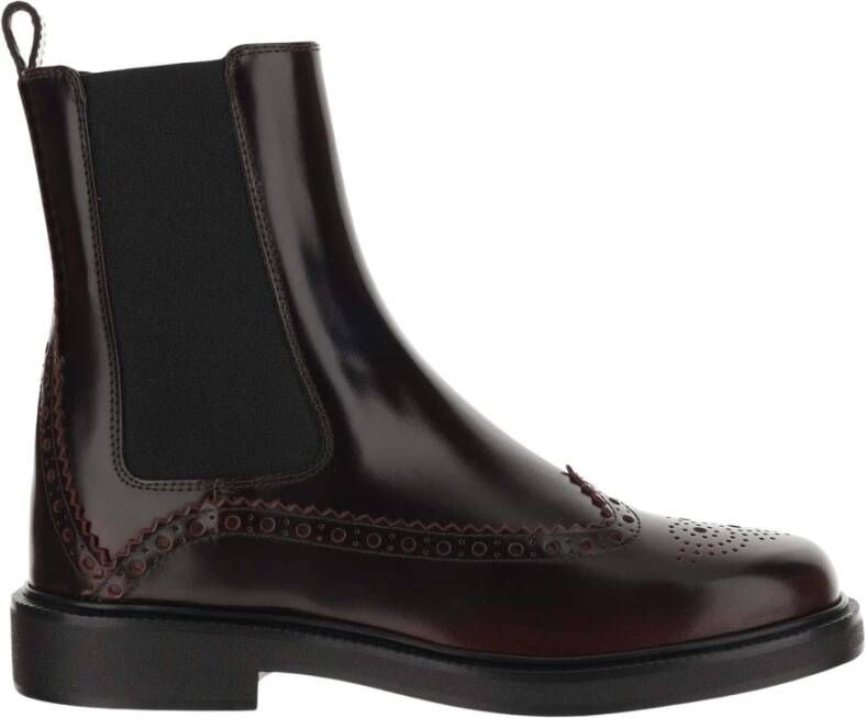 TOD'S Leren Enkellaarzen met Engelse Dovetail Brown Dames