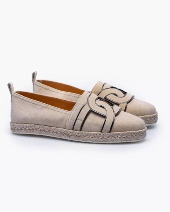 TOD'S Leren Espadrilles met Ketting Schakels Natuurlijk Beige Dames