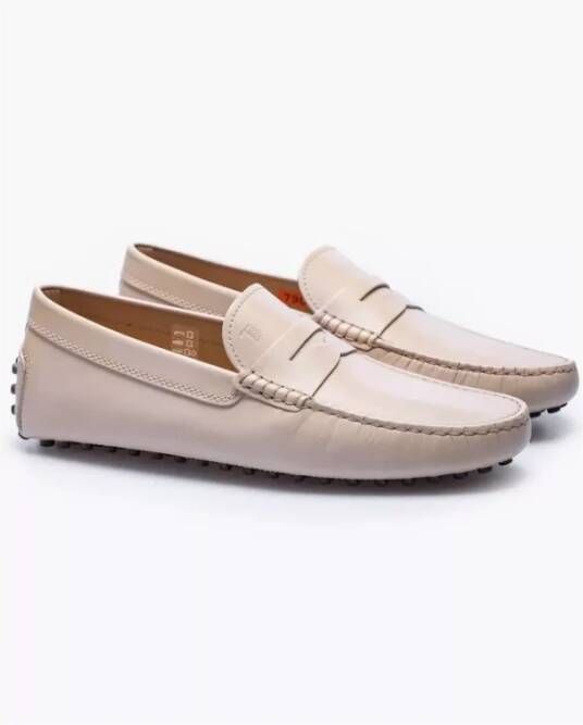 TOD'S Leren Mocins met Profielzool Wit Beige Heren