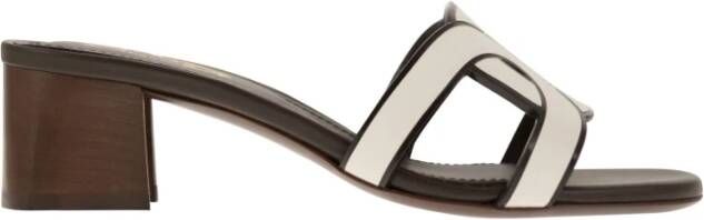 TOD'S Leren sandaal met hak en iconische kettingband White Dames