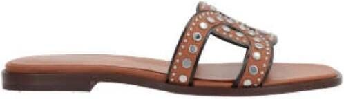 TOD'S Leren Slippers met Zilveren Studs Brown Dames