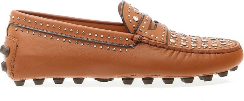 TOD'S Leren Studs Moccasin Brown Dames