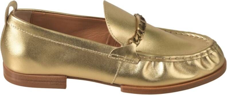 TOD'S Metallic Leren Loafers met Verzamelde Detail Yellow Dames