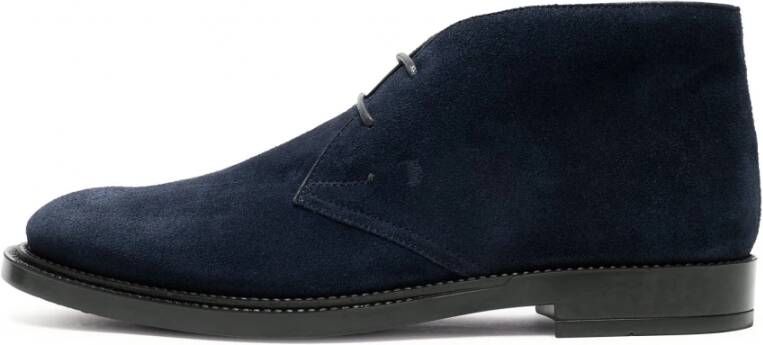 TOD'S Blauwe Suède Enkellaarzen met Geëmbosseerd Monogram Blue Heren