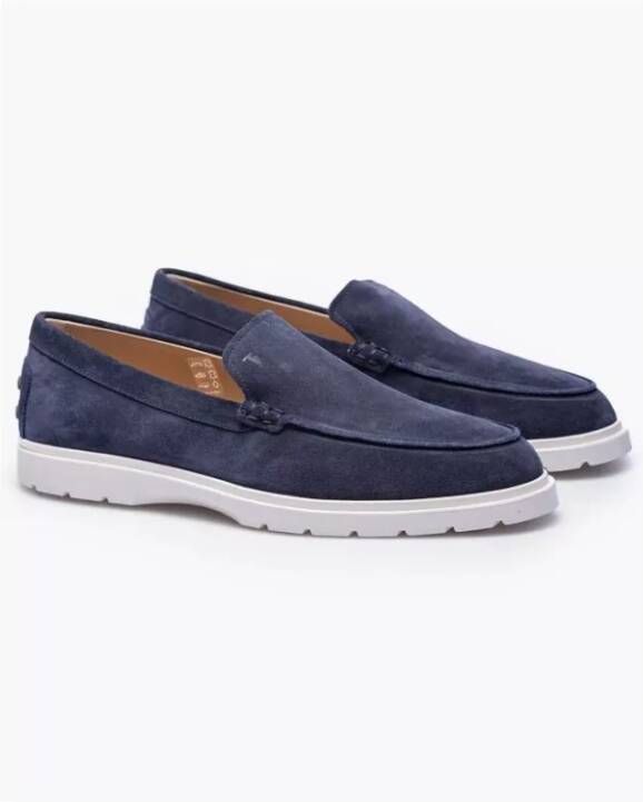 TOD'S Marineblauwe Suède Mocins met Witte Rubberen Zolen Blue Heren