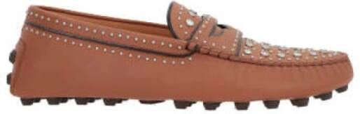 TOD'S Metalen Studs Amandelvormige Neus Leren Platte Schoenen Brown Dames