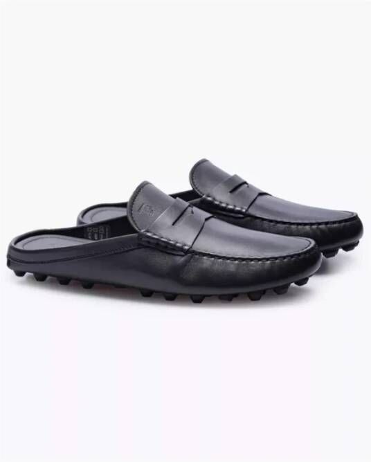 TOD'S Nappa Leren Muiltjes met Gestikte Band en Plateau Zwart Black Heren