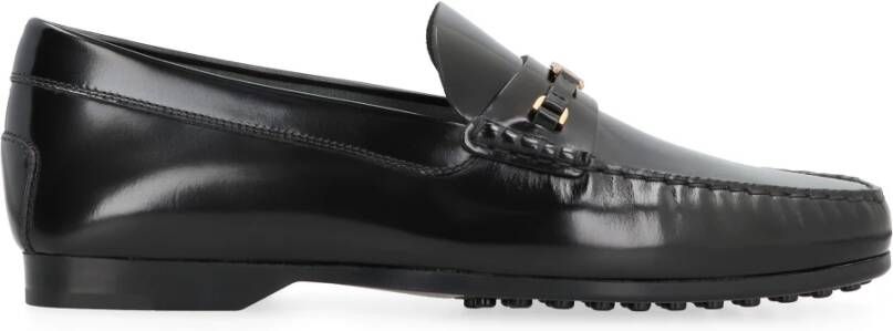TOD'S Zwarte Leren Vierkante Neus Platte Schoenen Black Heren