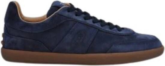 TOD'S Blauwe Suède Sneakers met Leren Inzetstukken Blue Heren