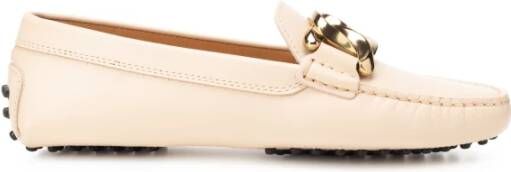 TOD'S Platte schoenen van glad leer met metalen kettingdetail Beige Dames