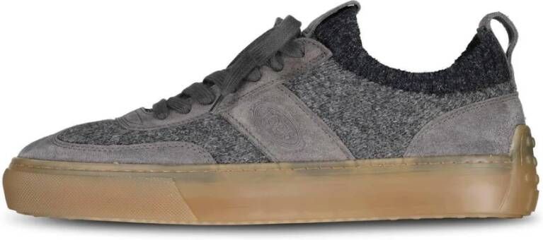 TOD'S Velours Sneakers met Gebreide Inzetstukken Gray Heren