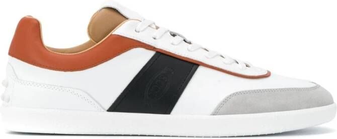 TOD'S Grijze Leren Lage Sneakers Wit Heren