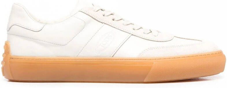 TOD'S Witte Leren Sneakers met Beige Inzetstukken White Heren